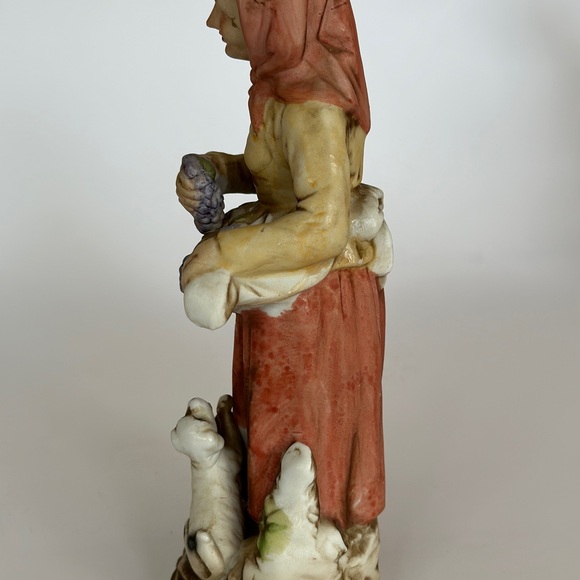 Vintage Homco Farming Figurine Woman With Fruit Basket and Dog 8” - Picture 2 of 5